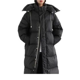 Women's Long Down Coat Parka Jacket (Color: Black, size: S)