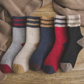 5 Pairs Thick Terry Wool Socks Women for Autumn and Winter with Striped Dotted Yarn Warm Christmas Socks (Color: Random, size: EUR35-40)