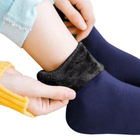 5 Pairs New Velvet Women Winter Warm Thicken Thermal Socks Soft Casual Solid Color Sock Wool Cashmere Home Snow Boots Floor Sock (Color: Navy, size: 5-Pairs)