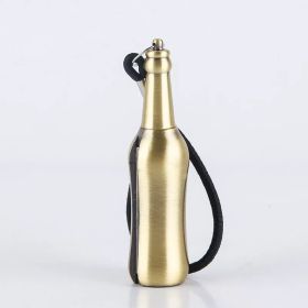 Creative Metal Keychain Lighter Wild Fire Ten Thousand Times Use Kerosene Lighters Gifts For Men (Color: Gold wine bottle)