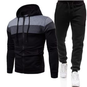 New triple color zipper sweater suit for men's sports leisure oversize loose sweater suit (Color: Black, size: S)