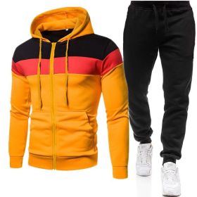 New triple color zipper sweater suit for men's sports leisure oversize loose sweater suit (Color: Yellow, size: XXXL)