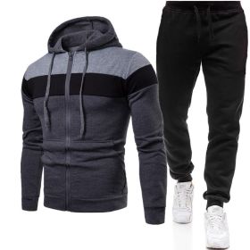 New triple color zipper sweater suit for men's sports leisure oversize loose sweater suit (Color: Dark gray, size: S)