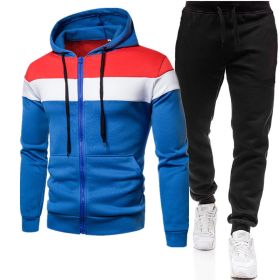 New triple color zipper sweater suit for men's sports leisure oversize loose sweater suit (Color: Blue, size: M)