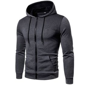 Men's polka dot zipper hoodie sweater Autumn and winter plush warm hoodie hoodie sweatshirt (Color: Gray, size: M)