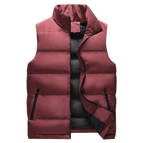 Winter new down vest large size loose casual sports vest men's solid color warm down cotton vest coat sportswear (Color: Red, size: M)