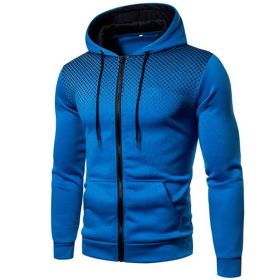 Men's polka dot zipper hoodie sweater Autumn and winter plush warm hoodie hoodie sweatshirt (Color: Blue, size: M)