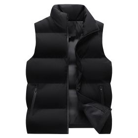 Winter new down vest large size loose casual sports vest men's solid color warm down cotton vest coat sportswear (Color: Black, size: L)