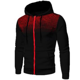 Men's polka dot zipper hoodie sweater Autumn and winter plush warm hoodie hoodie sweatshirt (Color: Black, size: XXL)