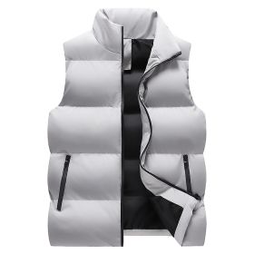 Winter new down vest large size loose casual sports vest men's solid color warm down cotton vest coat sportswear (Color: Gray, size: XXXXL)