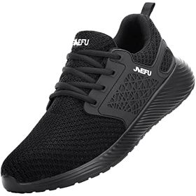 JIEFU Non Slip Shoes for men; Slip On Work Shoes Steel Toe Sneakers for Men Lightweight Comfortable Restaurant Safety Footwear (Color: Black, size: 39)