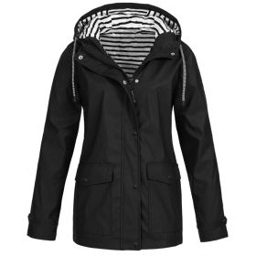 Autumn and Winter Hot Sale Women's Jacket Outdoor Mountaineering Waterproof Jacket (Color: Black, size: XXL)