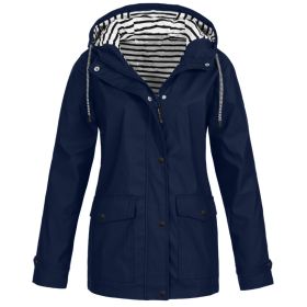 Autumn and Winter Hot Sale Women's Jacket Outdoor Mountaineering Waterproof Jacket (Color: Navy blue, size: XXXXL)