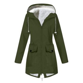 Autumn and winter new women's plus velvet jacket outdoor mountaineering clothes hooded jacket waterproof coat (Color: Green, size: XXXL)