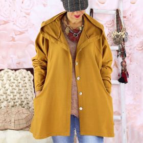 Autumn and Winter Solid Color Buckle Casual Hooded Thin Women's Windbreaker Jacket (Color: Yellow, size: L)