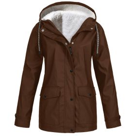 Fall/Winter Women's Hot Sale Plus Fleece Jacket Outdoor Mountaineering Suit Hooded Coat Jacket (Color: Brown, size: XXL)