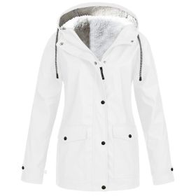 Fall/Winter Women's Hot Sale Plus Fleece Jacket Outdoor Mountaineering Suit Hooded Coat Jacket (Color: White, size: XXL)