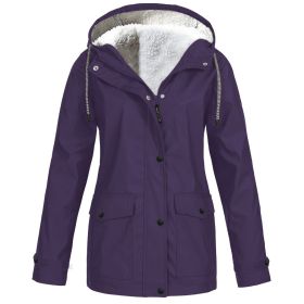 Fall/Winter Women's Hot Sale Plus Fleece Jacket Outdoor Mountaineering Suit Hooded Coat Jacket (Color: Purple, size: XL)