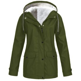 Fall/Winter Women's Hot Sale Plus Fleece Jacket Outdoor Mountaineering Suit Hooded Coat Jacket (Color: army green, size: XXL)