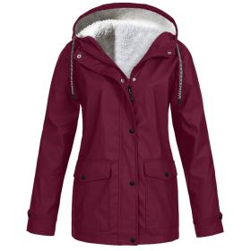 Fall/Winter Women's Hot Sale Plus Fleece Jacket Outdoor Mountaineering Suit Hooded Coat Jacket (Color: Burgundy, size: XL)