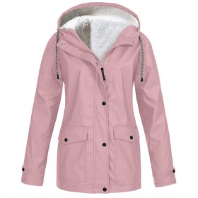 Fall/Winter Women's Hot Sale Plus Fleece Jacket Outdoor Mountaineering Suit Hooded Coat Jacket (Color: Pink, size: M)