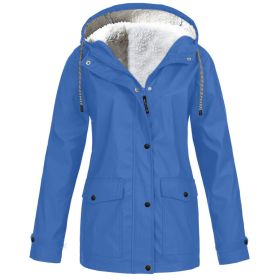 Fall/Winter Women's Hot Sale Plus Fleece Jacket Outdoor Mountaineering Suit Hooded Coat Jacket (Color: Blue, size: XXXL)