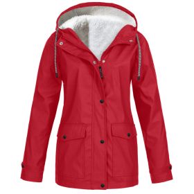 Fall/Winter Women's Hot Sale Plus Fleece Jacket Outdoor Mountaineering Suit Hooded Coat Jacket (Color: Red, size: XXXL)