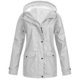 Fall/Winter Women's Hot Sale Plus Fleece Jacket Outdoor Mountaineering Suit Hooded Coat Jacket (Color: Light Grey, size: XXXXL)