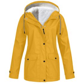 Fall/Winter Women's Hot Sale Plus Fleece Jacket Outdoor Mountaineering Suit Hooded Coat Jacket (Color: Yellow, size: S)