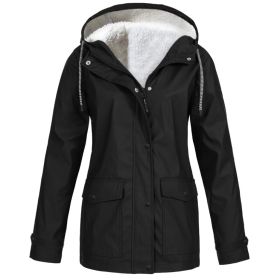 Fall/Winter Women's Hot Sale Plus Fleece Jacket Outdoor Mountaineering Suit Hooded Coat Jacket (Color: Black, size: XXXXL)