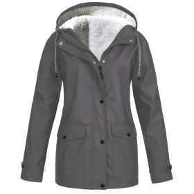 Fall/Winter Women's Hot Sale Plus Fleece Jacket Outdoor Mountaineering Suit Hooded Coat Jacket (Color: Gray, size: M)