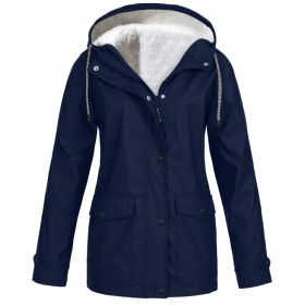 Fall/Winter Women's Hot Sale Plus Fleece Jacket Outdoor Mountaineering Suit Hooded Coat Jacket (Color: Navy blue, size: XXXXL)