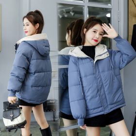 New Cotton-padded Jacket Women's Winter Short Loose Down Padded Jacket Ladies Padded Jacket Loose Hooded Jacket (Color: Blue, size: M)