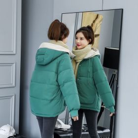 New Cotton-padded Jacket Women's Winter Short Loose Down Padded Jacket Ladies Padded Jacket Loose Hooded Jacket (Color: Green, size: L)