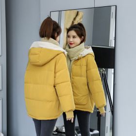 New Cotton-padded Jacket Women's Winter Short Loose Down Padded Jacket Ladies Padded Jacket Loose Hooded Jacket (Color: Yellow, size: XXXL)