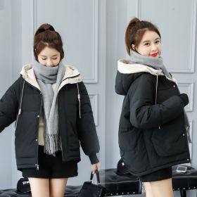 New Cotton-padded Jacket Women's Winter Short Loose Down Padded Jacket Ladies Padded Jacket Loose Hooded Jacket (Color: Black, size: XXXL)