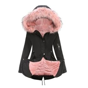 Women Drawstring Hooded Fleece Cotton Coat Outdoor (Color: Pink, size: XL)