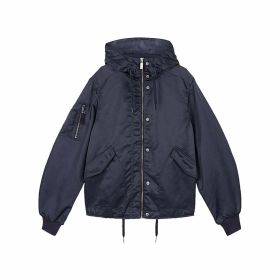 Hunter Women's Refined Drawstring Bomber Jacket in Navy Blue (size: X-Small)