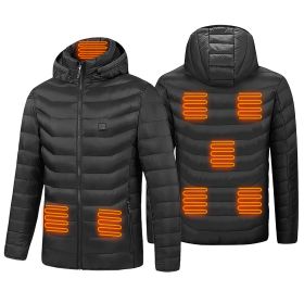 Heated Jacket Electric Heating Coat Lightweight Winter Hooded Jacket with 3-Level Heating Modes 8 Heating Zones Detachable Zipper Hood (size: XXL)