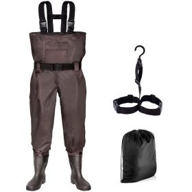 Sunocity Chest Fishing Waders for Men Women with Boots Waterproof, Nylon Chest Wader with PVC Boots & Hanger (Color: Coffee, size: Men 12 / Women 14)