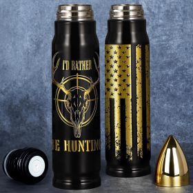 I'D Rather Be Hunting USA Flag Stainless Steel  Bullet Tumbler (Color: 34oz-I'D Rather Be Hunting)