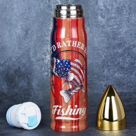 I'D Rather Be Fishing USA Flag Bullet Tumbler Fishing Gifts for Men Dad Him (Color: 17oz-I'D Rather Be Fishing)